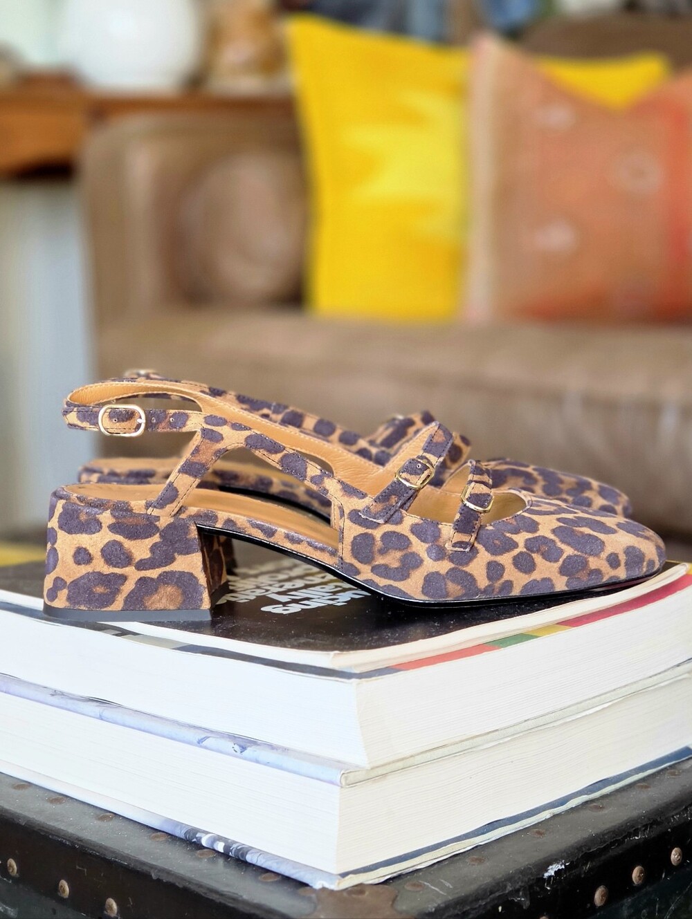Sezane Paula Babies Leopard Suede Slingback Block Heel Mary Janes NWOT - Picture 2 of 7